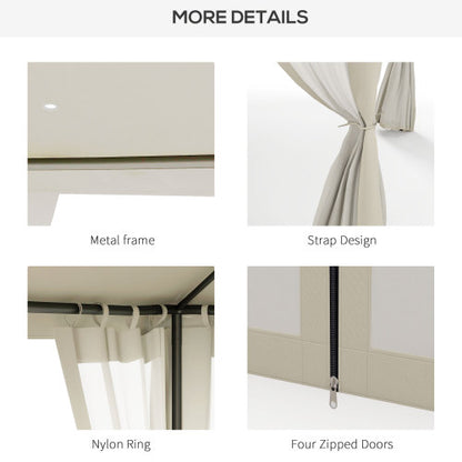 9.6' x 11.6' Patio Gazebo, Outdoor Canopy Shelter with 2-Tier Roof and Netting, Steel Frame for Garden, Lawn, Backyard, and Deck, Cream White