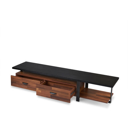 Walnut & Black 67 Inch TV Stand with 2 Drawers & Open Shelves for 55 Inch TV