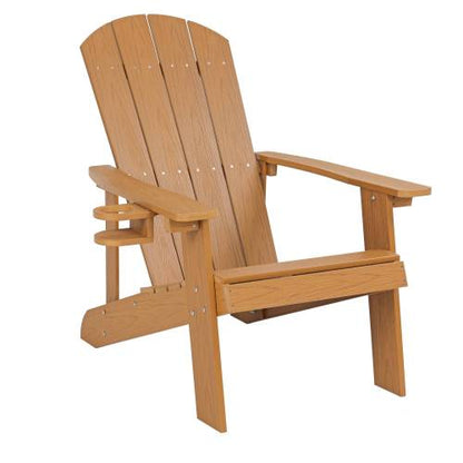 Lounge chair teak color, suitable for all seasons: Outdoor lounge chair, made of sturdy HIPS material, equipped with 304 stainless steel accessories.