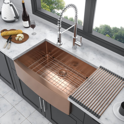36 Rose Gold Farmhouse Sink - 36 Inch Kitchen Sink Stainless Steel 16 gauge Apron Front Kitchen Sink