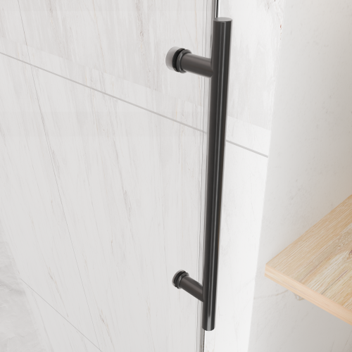 6-60"W x 76"H Frameless Shower Door, Sliding Shower Door, with Premium 5/16"(8mm)Thick Tempered Glass Shower Enclosure ,Chrome Matte Black With Buffer