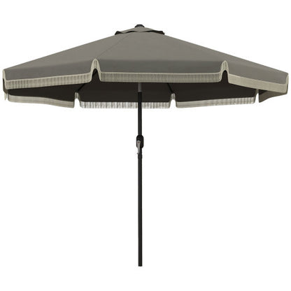 9ft Patio Umbrella with Push Button Tilt and Crank, Ruffled Outdoor Market Table Umbrella with Tassles and 8 Ribs, for Garden, Deck, Pool, Dark Gray
