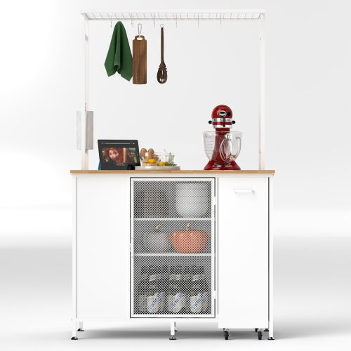 Kitchen Island with Storage Space Breakfast Bar with Folding Flip Up Panel Large Cabinet Shelves White