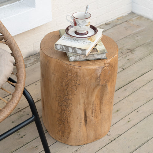 16.25 inch MGO Side Table, Hand-Painted Wood Stump Accent Table for Both Indoor and Outdoor Use