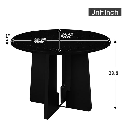 Round Dining Table for 4, 43-Inch Faux Marble Top, Mid-Century Modern Round Dining Table for Cafes, Restaurants, Bars, Home Offices and Conference Rooms (Black)