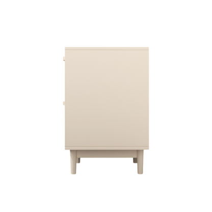 Rattan Nightstand, Wood End Table, Side Table with 2 Faux Rattan-Decorated Drawers, Bedside Table,Wood Accent Table with Storage for Livingroom, Bedroom,Burly wood