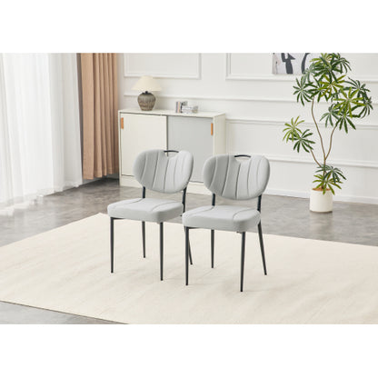 Set of 2 Gray Premium Leather Dining Chairs, Spray Coated Metal Legs with Top Handle & Adjustable Feet