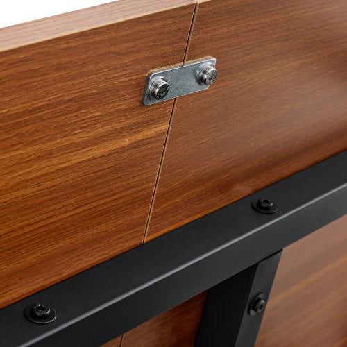 71-Inch Walnut Wood Grain Dining Table with Storage Shelf