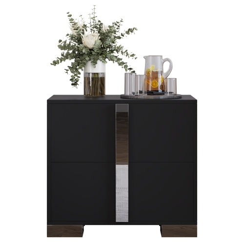 Modern End Table with Drawers, Elegant Nightstand with Metal Foot,Wood Bedside Table with Mirrored Metal Handles,Sofa Side End Table for Bedroom Living Room Office,Black
