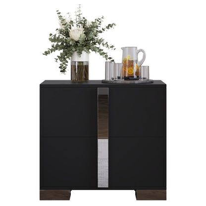 Modern End Table with Drawers, Elegant Nightstand with Metal Foot,Wood Bedside Table with Mirrored Metal Handles,Sofa Side End Table for Bedroom Living Room Office,Black