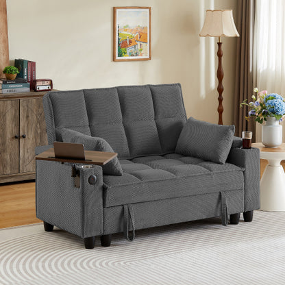 Dark Grey Loveseat Sofa with Storage,USB Ports,Cup Holder & Swivel Table
