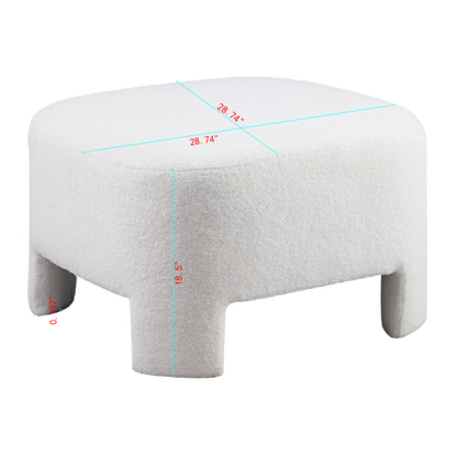 White Sherpa Square Ottoman 28.74 inchx28.74 inch, Integrated Leg Fully Assembled Decorative Foot Stool