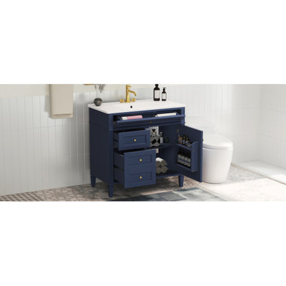 36'' Bathroom Vanity with Top Sink, Modern Bathroom Storage Cabinet with 2 Drawers and a Tip-out Drawer, Single Sink Bathroom Vanity