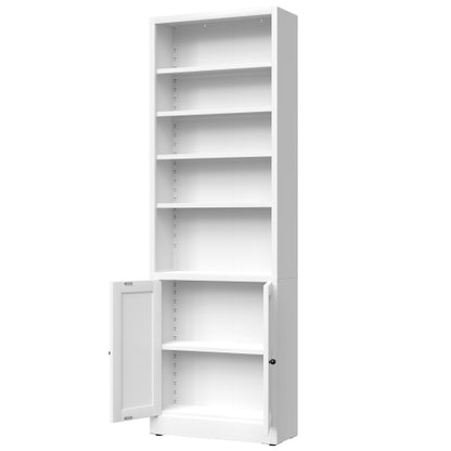 71 Inch Tall 5 Tier Metal Bookshelf With Closed Door Adjustable Storage Cabinet