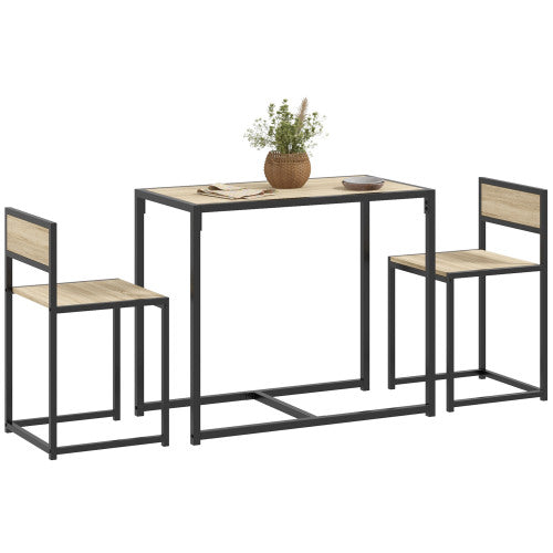 3-Piece Oak Industrial Dining Set, MDF Table & 2 Low Back Stools with Footrests