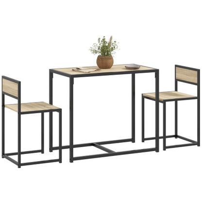 3-Piece Oak Industrial Dining Set, MDF Table & 2 Low Back Stools with Footrests
