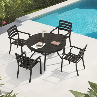 5 Pieces Outdoor Patio Dining Set, 4 Stackable Metal Dining Chairs and 40.6" Round Metal Dining Table, Outdoor Table and Chairs for Lawn Garden Backyard Deck