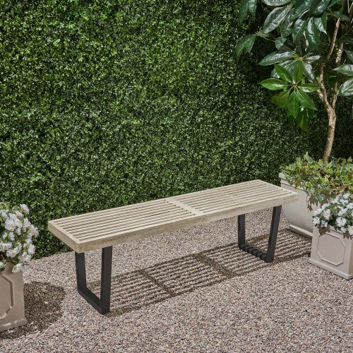 Metal/Solid Wood Outdoor Bench