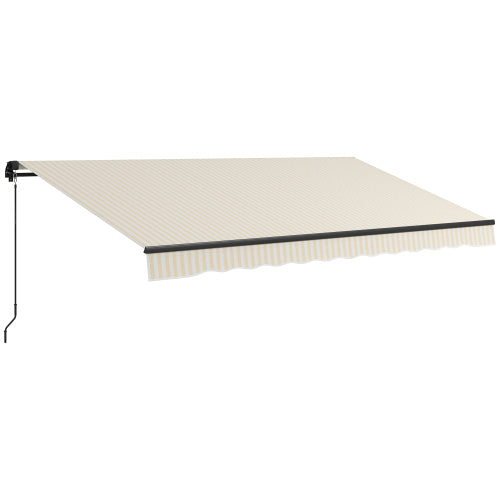Outsunny 13' x 10' Retractable Awning, Patio Awning Sunshade Shelter with Manual Crank Handle, 280gsm UV Resistant Fabric and Aluminum Frame for Deck, Balcony, Yard, Beige and White