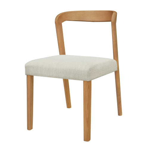 Open Back Rubberwood Dining Chairs with Upholstered Seats, Set of 2, Natural/Beige