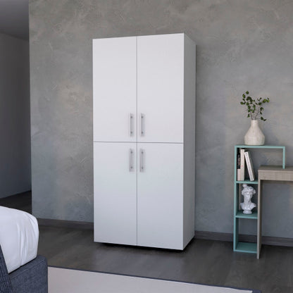 Armoire in melamine with 2 doors , 4 shelves and 2 clothes hanging bar