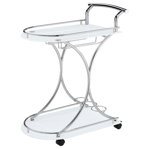 White 2-Tier Glass Shelf Metal Bar Cart
