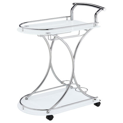 White 2-Tier Glass Shelf Metal Bar Cart
