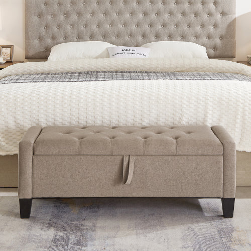 Ottoman with Storage, Storage Ottoman Bench with Safety Hinge 350 lbs Weight, Upholstered Entryway Bench with Seating for Bedroom, Living Room - LINEN
