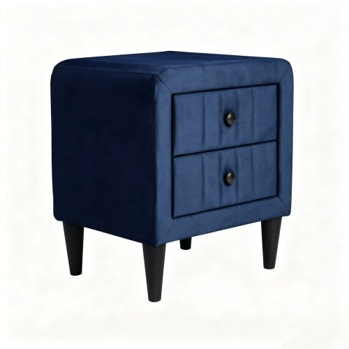 Navy Blue Velvet 2-Drawer Upholstered Nightstand