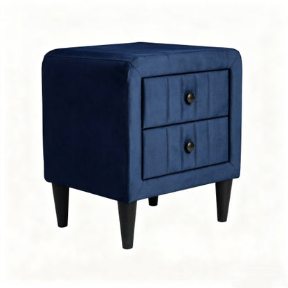 Navy Blue Velvet 2-Drawer Upholstered Nightstand