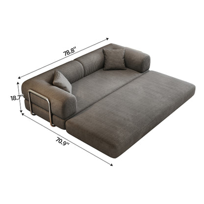 78.8 inch  Grey Boneless Corduroy Convertible Compressed Floor Sofa Bed, No Assembly