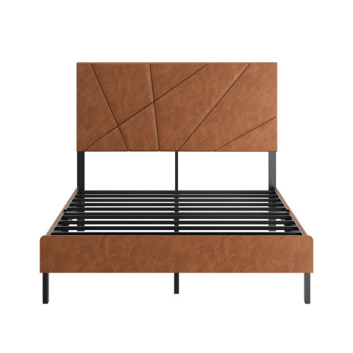 Full size metal bed frame, square platform bed with under-bed storage, no spring-loaded mattress required, vintage brown