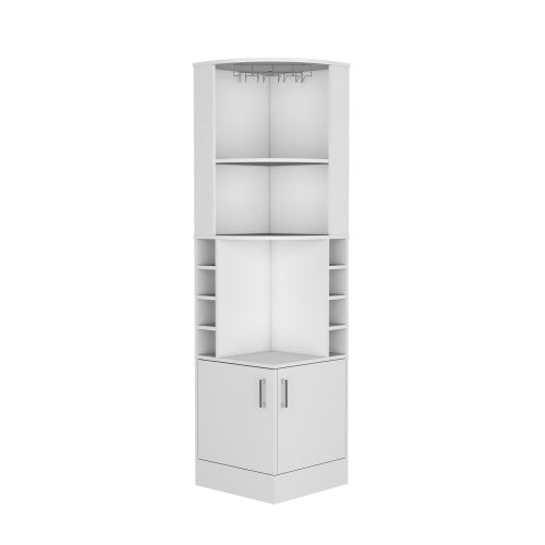 Beijing Corner Bar Cabinet, Glass Rack, Double Door Cabinet, Eight Built-In Wine Rack, Bar, Liquor Storage, White