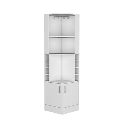 Beijing Corner Bar Cabinet, Glass Rack, Double Door Cabinet, Eight Built-In Wine Rack, Bar, Liquor Storage, White