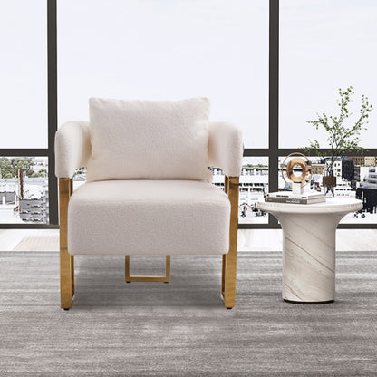 2-PCS White Teddy Fleece Accent Side Chair with Polished Gold Metal Square Legs