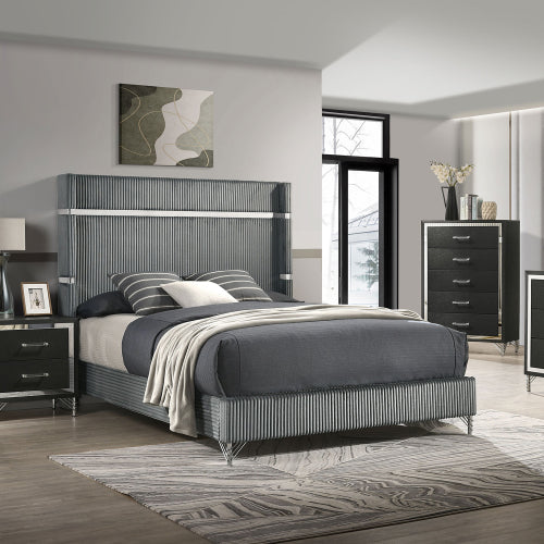 Black Modern Glam 2-Drawer Nightstand with Chrome & Acrylic