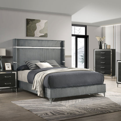 Black Modern Glam 2-Drawer Nightstand with Chrome & Acrylic