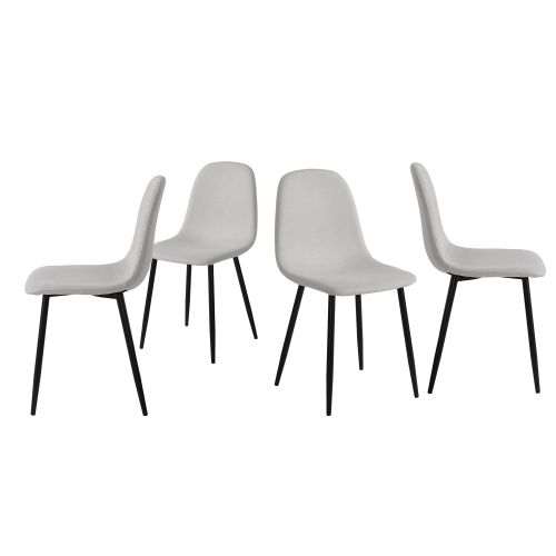 Set of 4 Beige Linen Spoon Shape Dining Chairs, Upholstered Accent Chairs, Black Metal Legs, 300lbs Weight Capacity
