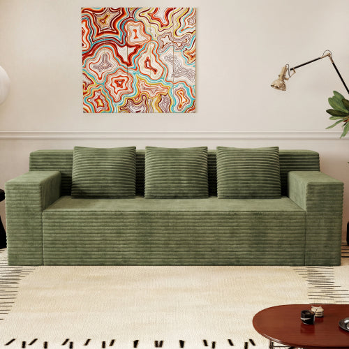 71 inch  Corduroy L-Shaped Deep-Seat 3-Seater Sofa, No Assembly Required