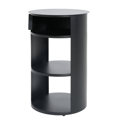 3-Tier Metal Round Side Table with Cabinet, Matte Black