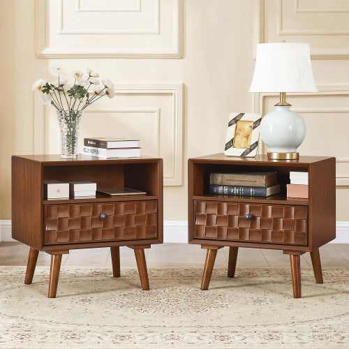 Mid-Century Modern Carved Wood Nightstand