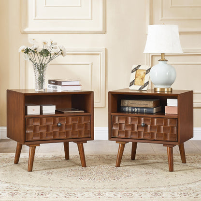 Mid-Century Modern Carved Wood Nightstand