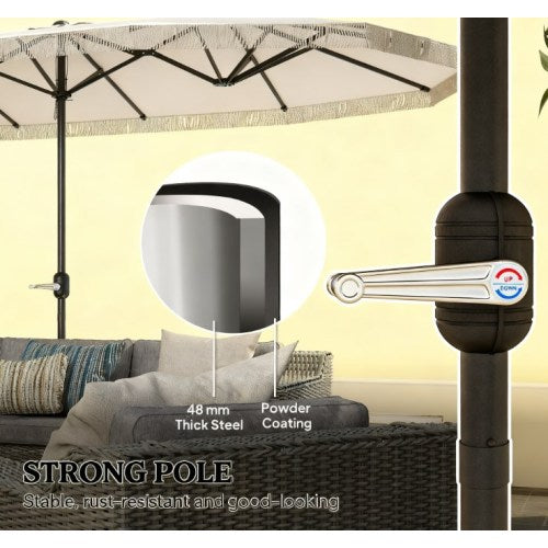 Extra Large Outdoor Umbrella,Rectangle Patio Umbrella,with Fringe and Crank Handle