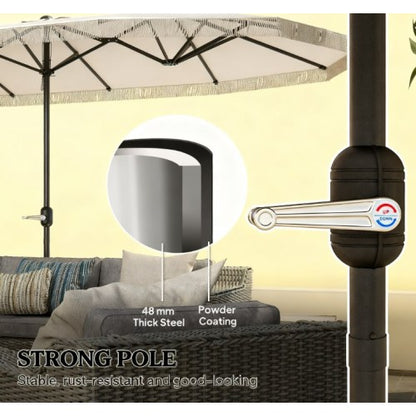 Extra Large Outdoor Umbrella,Rectangle Patio Umbrella,with Fringe and Crank Handle