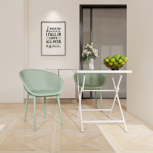 Holiday - 2-Pack Pale Green Modern Lounge Chairs – Indoor/Outdoor All-Weather PP Plastic with Modern folding indoor/outdoor multi-functional square table- PP tabletop with metal legs(White, khaki)