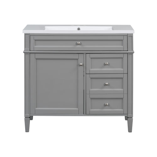 36'' Bathroom Vanity with Top Sink, Modern Bathroom Storage Cabinet with Mirror, 2 Drawers and a Tip-out Drawer, Mirror Cabinet with 6 Open Shelves, Single Sink Bathroom Vanity