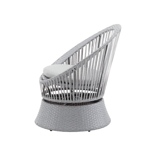 [Set of 2] 26.7" Modern Silver Grey Swivel Wicker Lounge Chair with PE Rattan and Iron Frame