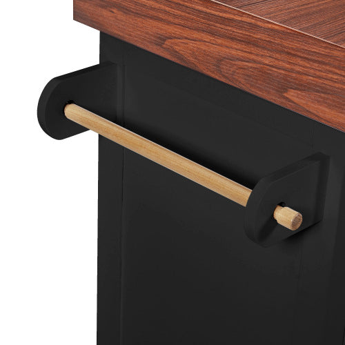 53 Inch Rolling Kitchen Island with Thick Top Drawers & Spice Rack Black