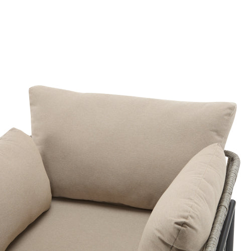 36" Beige Iron Lounge Chair with Rope Weave Design and Plush Cushions, Perfect for Indoor and Outdoor Relaxation