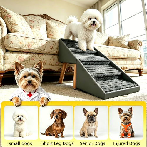 Grey 2-in-1 Foldable 4-Step Dog Ramp Ottoman 19.69 inch, Foldable Footstool for Small Dogs